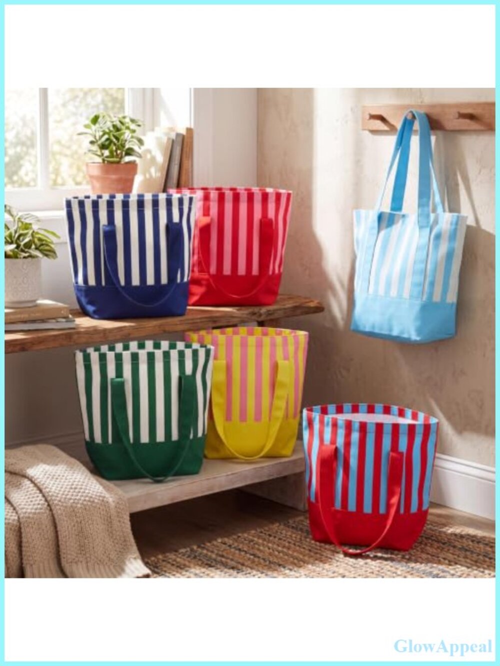 8 Pack Canvas Tote Bags Striped Mini Reusable Shopping Beach Set - Picture 5 of 6